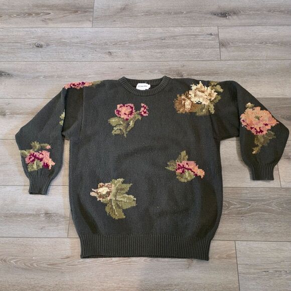 JH Collectibles Sweaters - Vintage JH Collectibles Lambswool Green Floral Pullover Sweater Womens Size L
